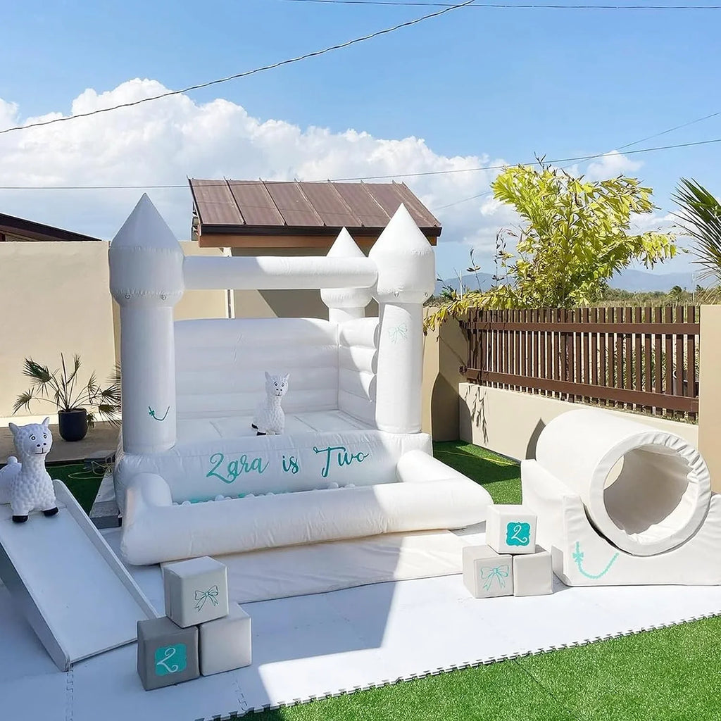 Connsann White Bounce House  Commericial Grade   Jump Castle with Blower & Ball Pit  for Kids Outdoor Indoor Party