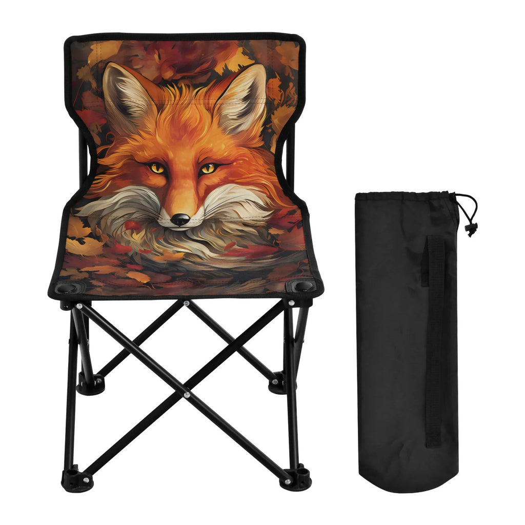 Fox with Autumn Leaves Portable Camping Chair Outdoor Folding Beach Chair Fishing Chair Lawn Chair with Carry Bag Support to 220LBS