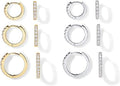 18K Yellow and White Gold Plated Pack 925 Sterling Silver Post, 6 Pairs Small Gold Hoop Earrings Set | Mini Cartilage Helix Huggie Hoop Pack for Women Men 8mm 10mm 12mm