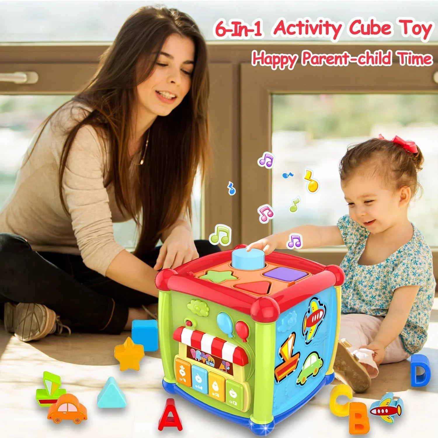 Montessori Toys 6-12 Months, Musical Busy Learners Activity Cube for Toddlers, Shape Sorter Toys for 1 Year Old Boys Girls Birthday Christmas Gifts