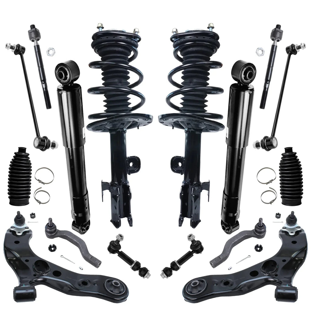 Detroit Axle - 16pc Suspension Kit for 3.5L 2006-2012 Toyota RAV4 2007 2008 2009 2010 2011, 2 Ready Struts, 2 Shocks, 2 Lower Control Arms & Ball Joints, 4 Tie Rods, 4 Sway Bar Links, 2 Boots