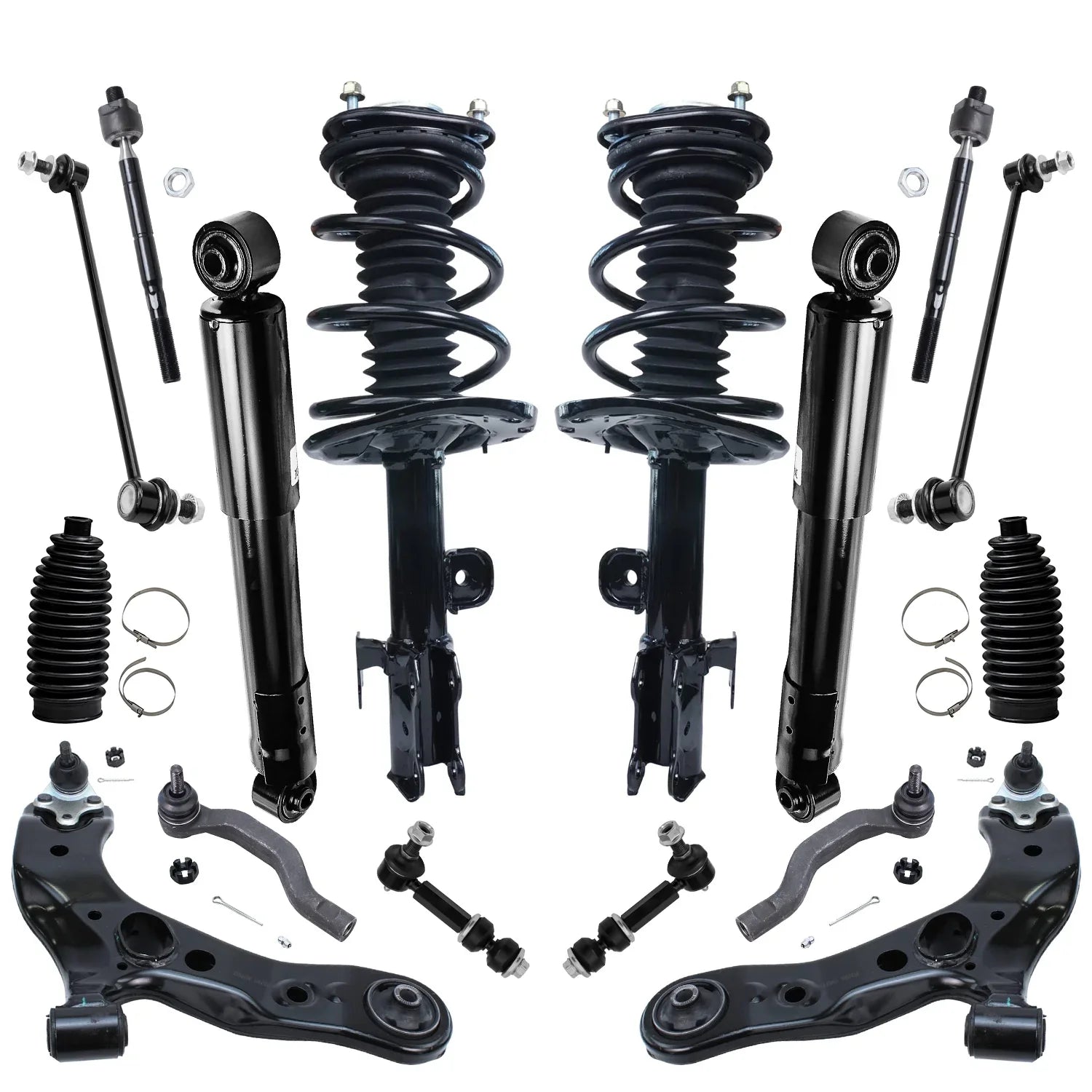 Detroit Axle - 16pc Suspension Kit for 3.5L 2006-2012 Toyota RAV4 2007 2008 2009 2010 2011, 2 Ready Struts, 2 Shocks, 2 Lower Control Arms & Ball Joints, 4 Tie Rods, 4 Sway Bar Links, 2 Boots