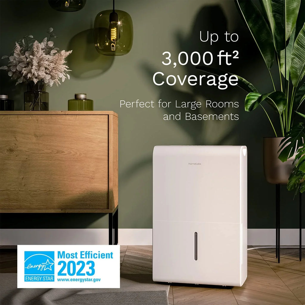 hOmeLabs 3000 Sq. ft. Energy Star Dehumidifier - Ideal for Medium to Large Rooms, Bedrooms and Home Basements - Powerful Moisture Removal and Humidity Control - 35 Pint (Previously 50 Pint)