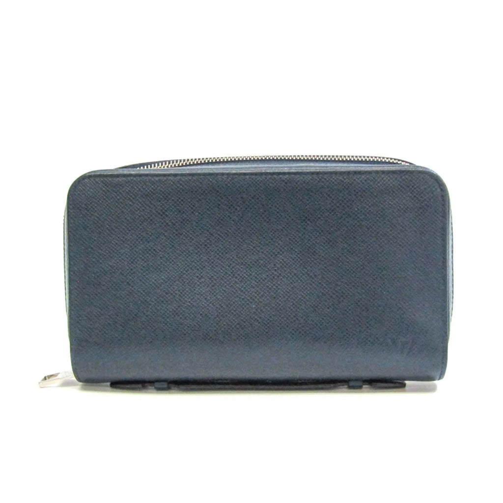 Pre-Owned Louis Vuitton Taiga Zippy  M64019 Men's Taiga Leather Long Wallet (bi-fold) Navy Blue (Good)