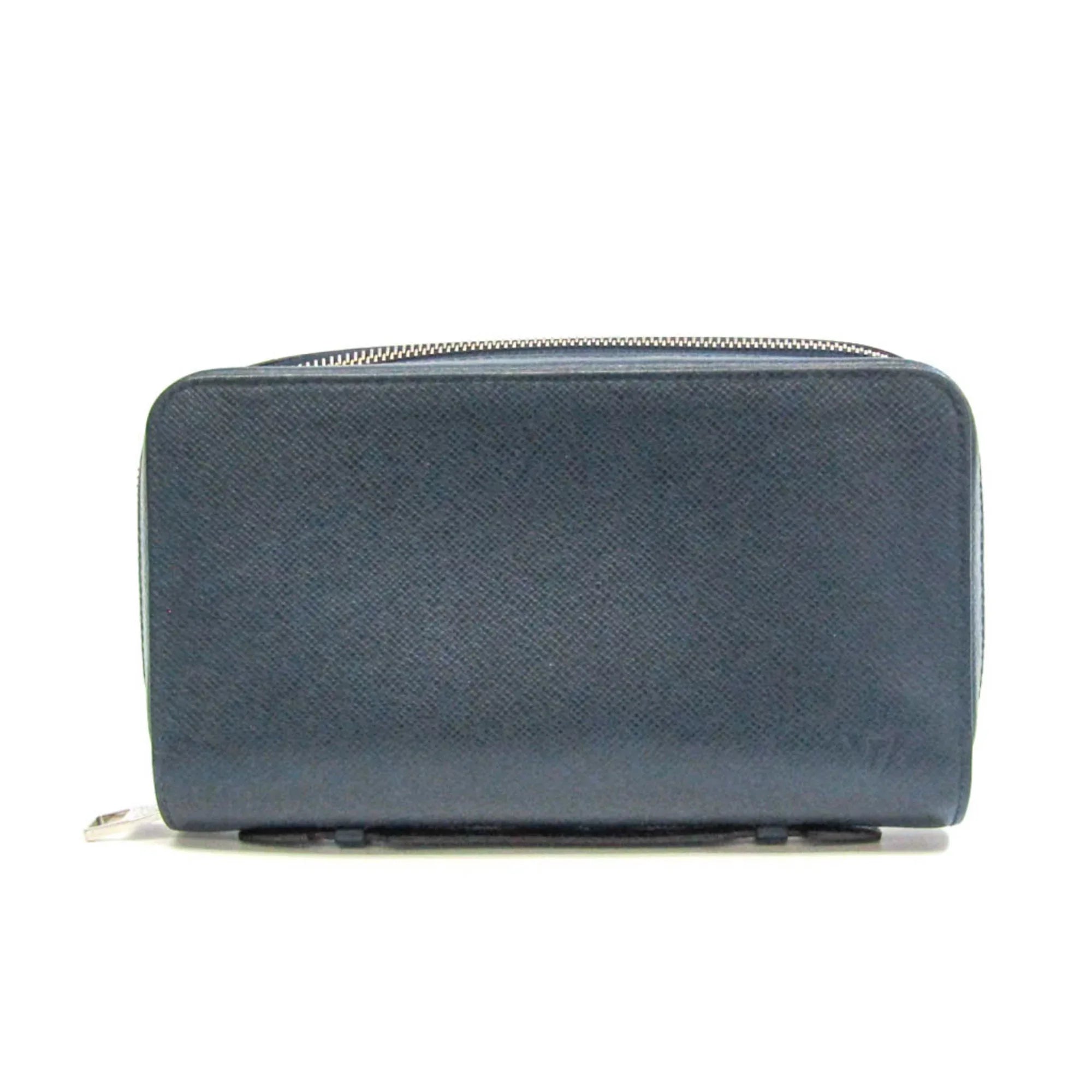 Pre-Owned Louis Vuitton Taiga Zippy  M64019 Men's Taiga Leather Long Wallet (bi-fold) Navy Blue (Good)