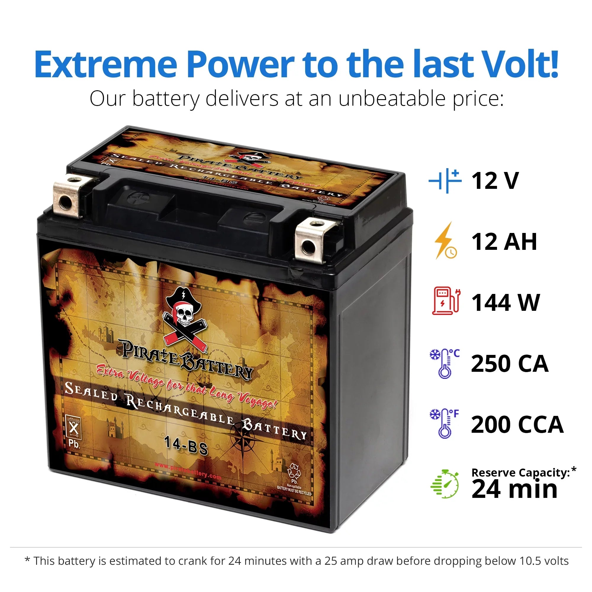 Pirate Battery YTX14- (14- 12 Volt,12 Ah, 200 ) Motorcycle Battery for Honda 1100cc Vt1100c, C3, T Shadow (spirit, Aero, A. C. E. Tourer) 2007