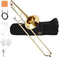 Eastar Bb Tenor Trombone for Beginners Students B Flat Brass Instrument, with Case, Mouthpiece, White Gloves, Cleaning Kit, Gold