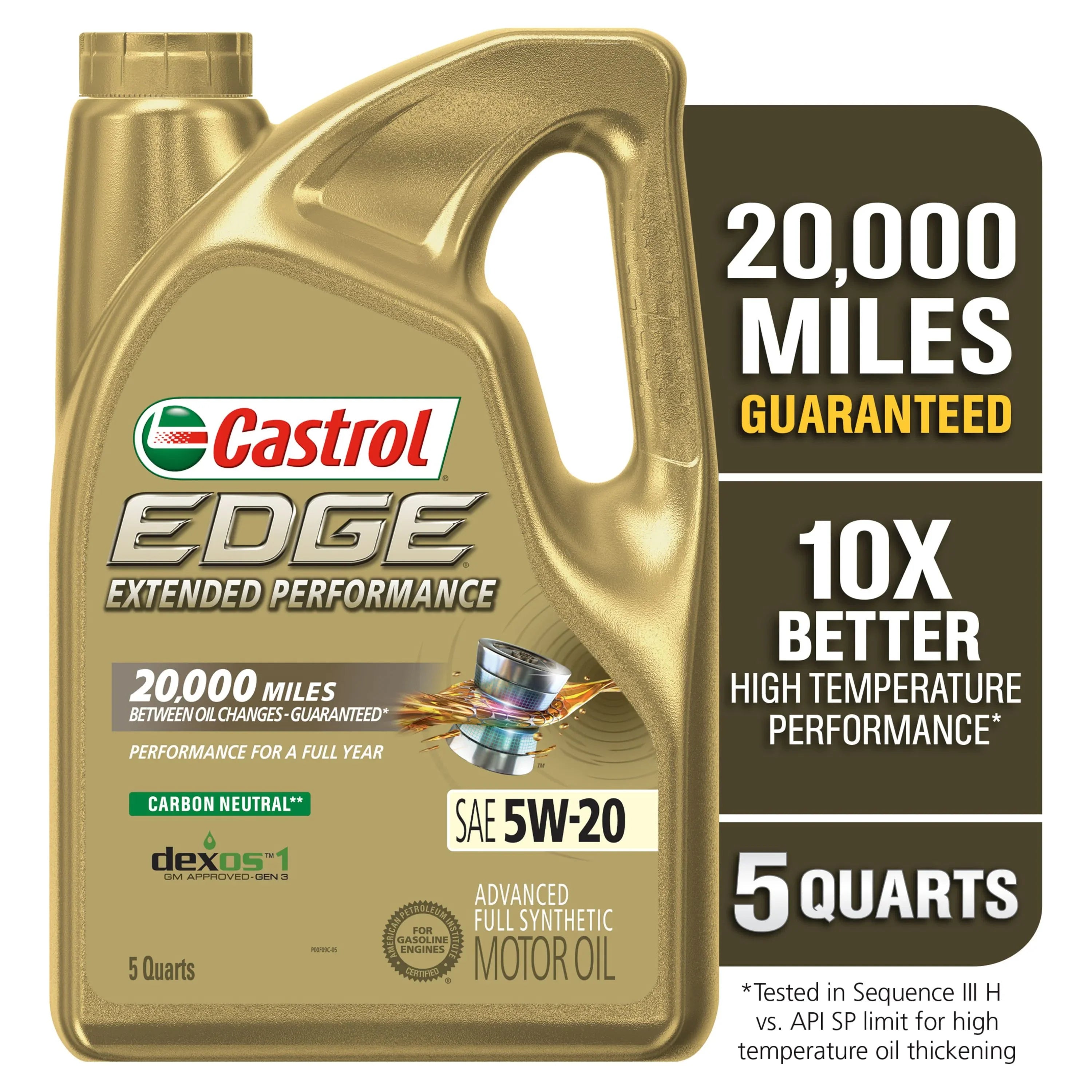 Castrol  Extended Performance 5W-20 Advanced Full Synthetic Motor Oil, 5 Quarts