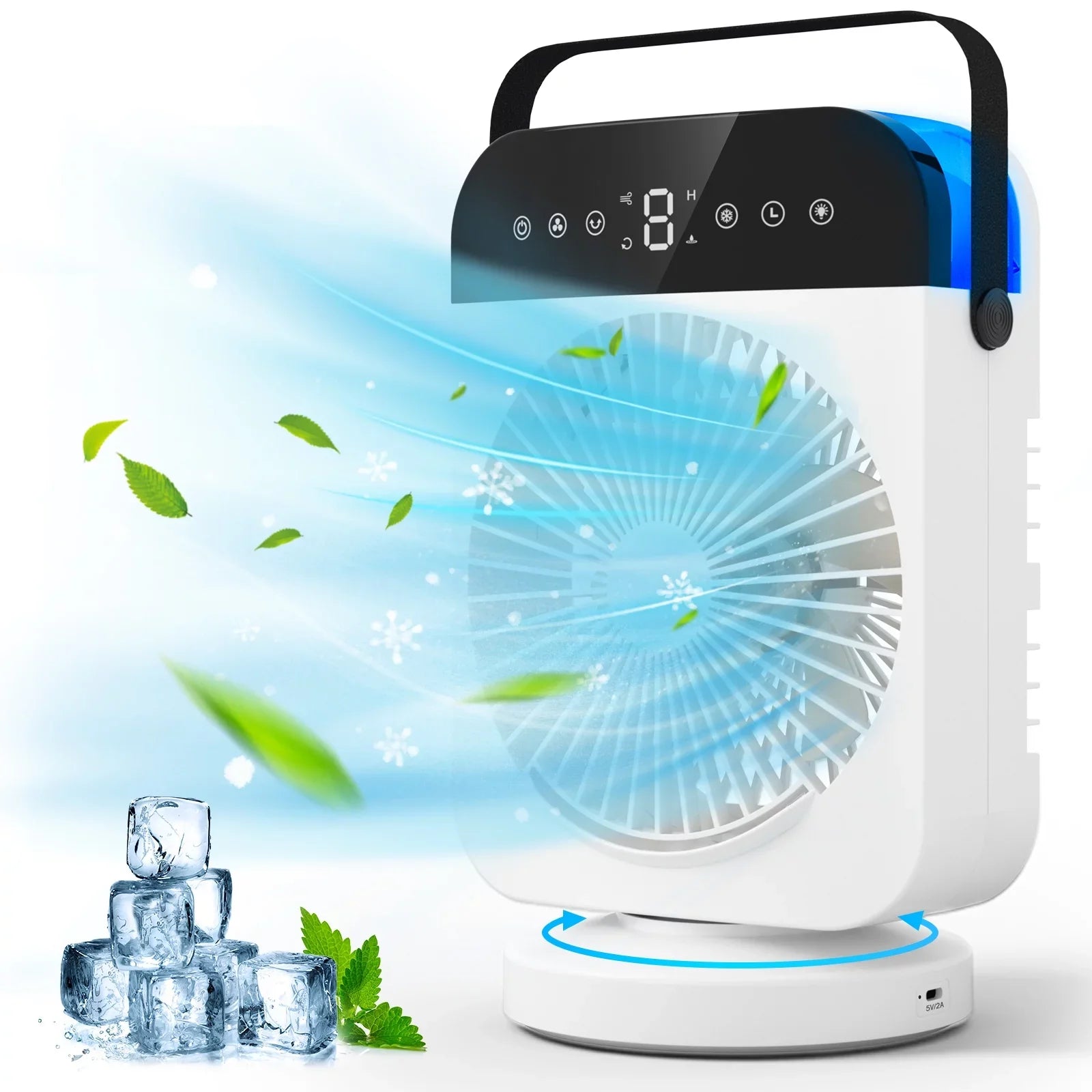 Portable Air Conditioner,Mini Personal Evaporative Air Cooler With 4 Speeds,Oscillation/Humidifier/Timing Function, Small Desktop Cooling Fan With Led Light For Room Office Camping