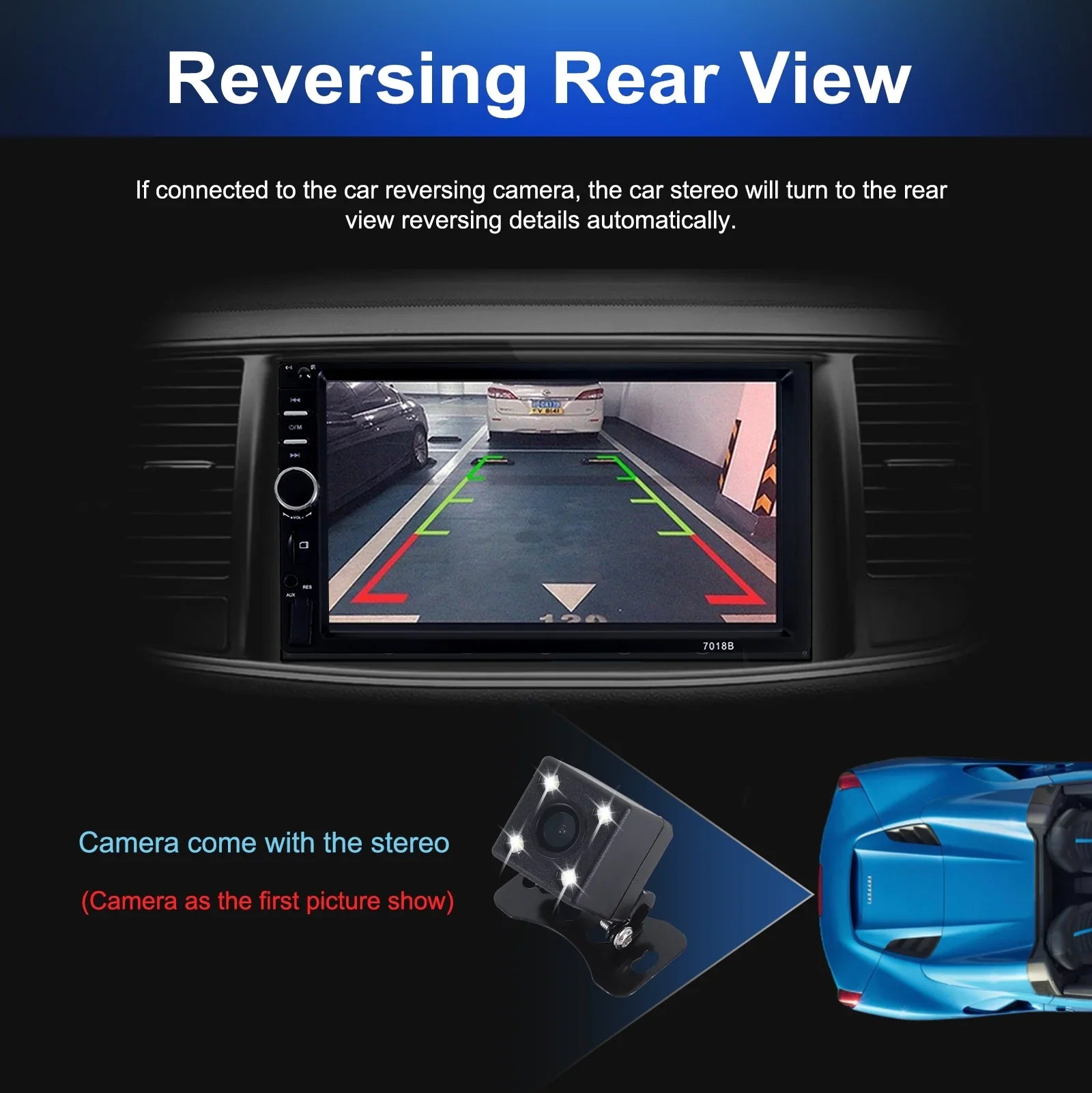 Double 2 Din Car Stereo Radio MP5 Player, 7 Inch  Touch Screen Bluetooth Car Video Player 1080P with Backup Reversing Camera