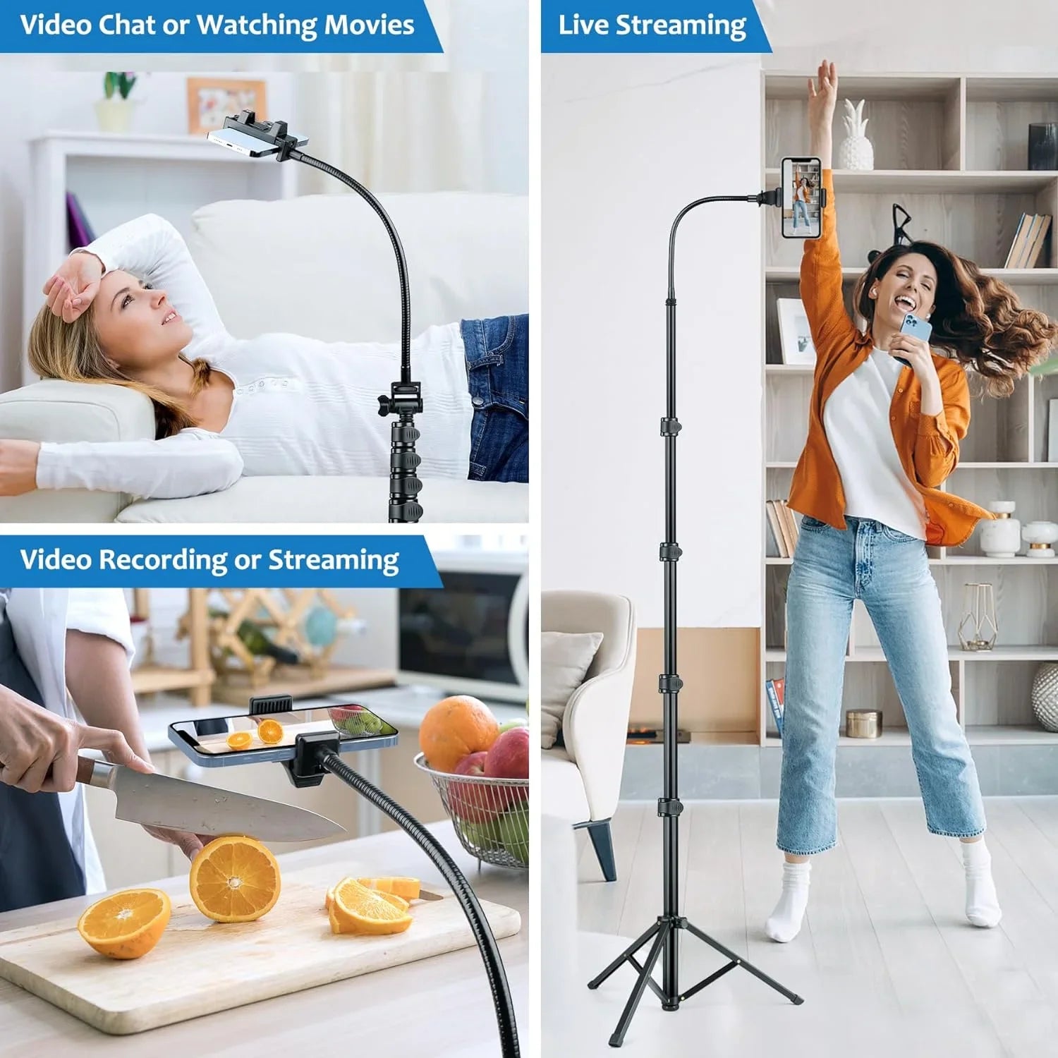 Phone Tripod, 80" Tall Tripod Stand with 13" Adjustable Gooseneck, Cell Phone Tripod with Remote and Phone Holder,