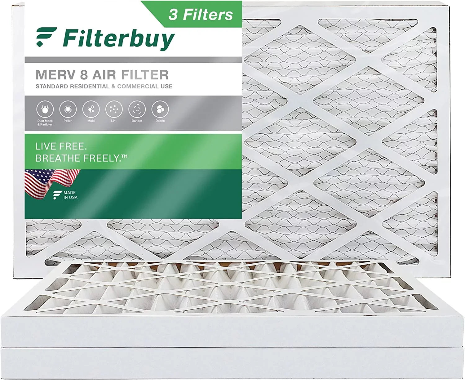 Filterbuy 12x20x2  8 Pleated   Furnace Air Filters (3-Pack)