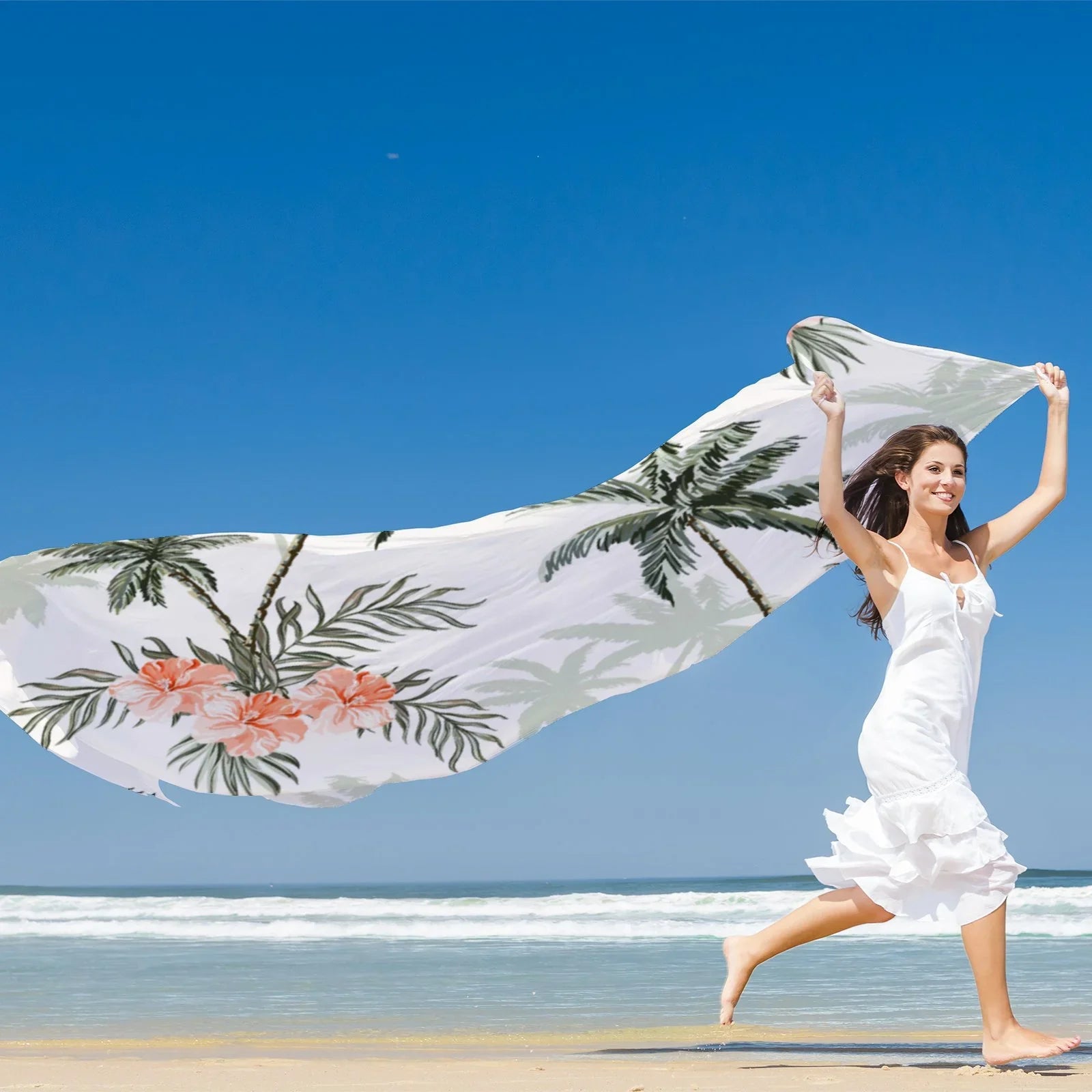 Palm Trees Silk Long Scarf for Women Large Oblong Sunscreen Shawls Wraps Neck Headscarf Hair Wraps Gift Packed