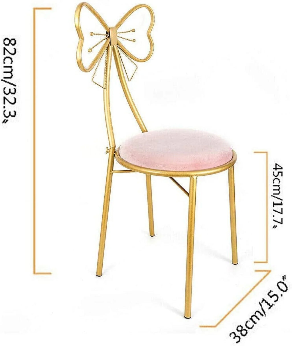Golden Butterfly Backrest Chairs Modern Vanity Stool with Cushioned Back Vanity Chair Pink Princess Chair Girls Ladies Creative Makeup Stool Art Leisure Chair Seat for Bedroom, Dining Room