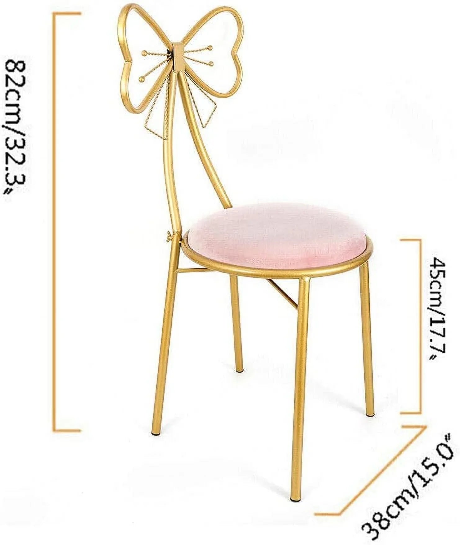 Golden Butterfly Backrest Chairs Modern Vanity Stool with Cushioned Back Vanity Chair Pink Princess Chair Girls Ladies Creative Makeup Stool Art Leisure Chair Seat for Bedroom, Dining Room