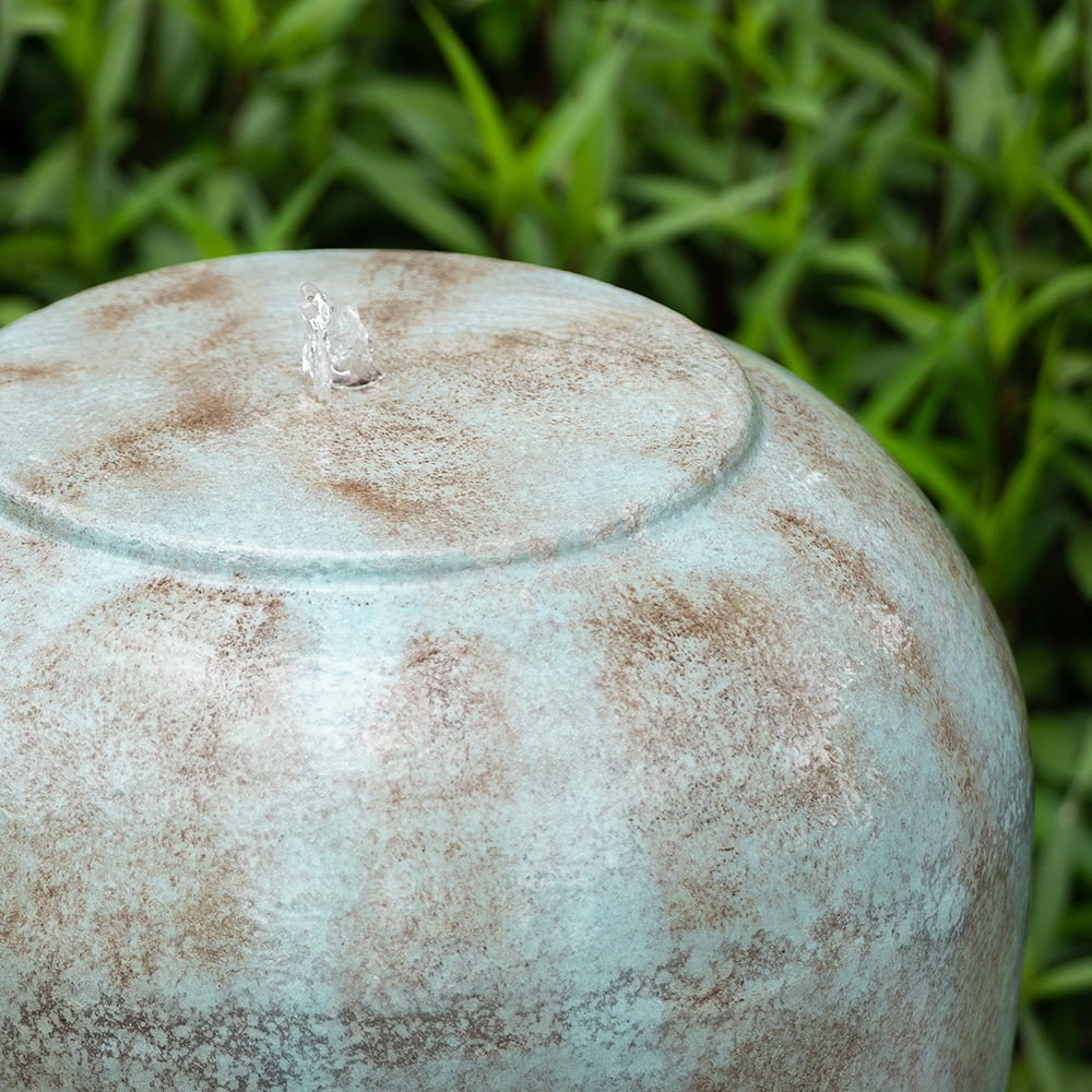CoSoTower 19.5X19.5X32.5" Heavy Outdoor Cement Fountain Antique Blue, Cute Unique Urn Design Water Feature for Home Garden, Lawn, Deck & Patio