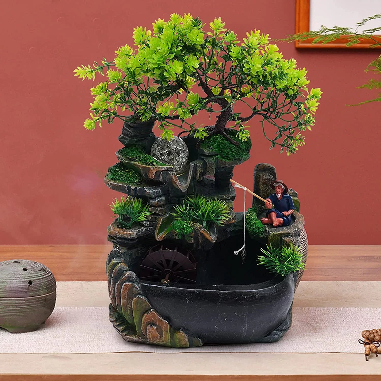 Miumaeov Ornament Rockery Fountain Waterfall Fengshui Desktop Zen Decor