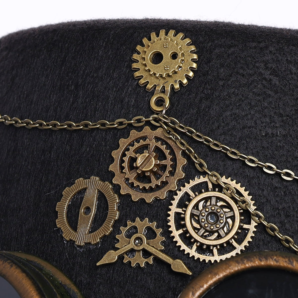 Unisex Steampunk Top Hats with Goggle Gothic Punk Hallo Hat