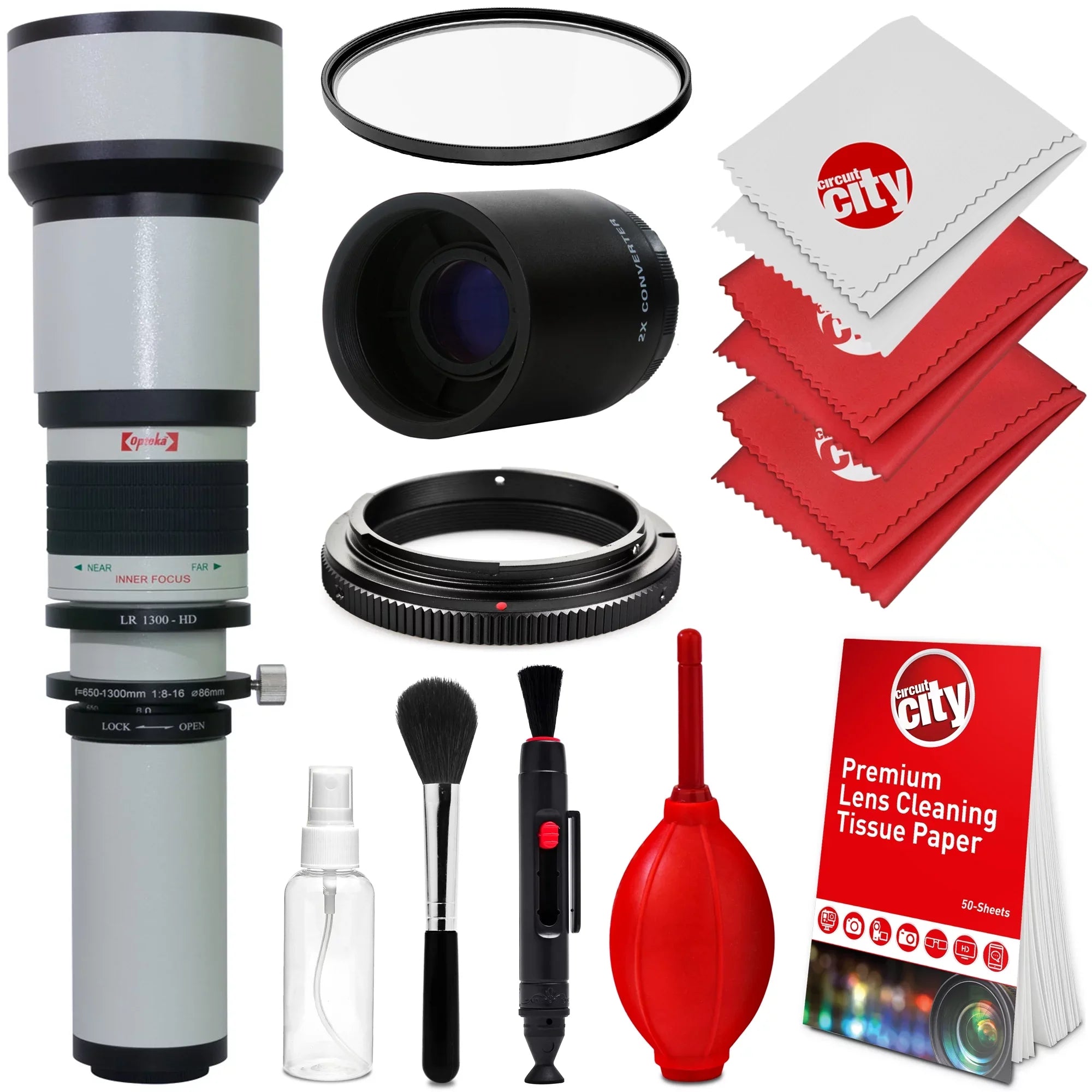 Opteka 650-1300mm (with 2x- 1300-2600mm) f/8 Manual Telephoto Lens +  for Sony Alpha A99 , A99, A77, A68, A65, A58, A57, A55, A37, A35, A33, A900, A700, A580, A560, A550, A390 Digital  Cameras