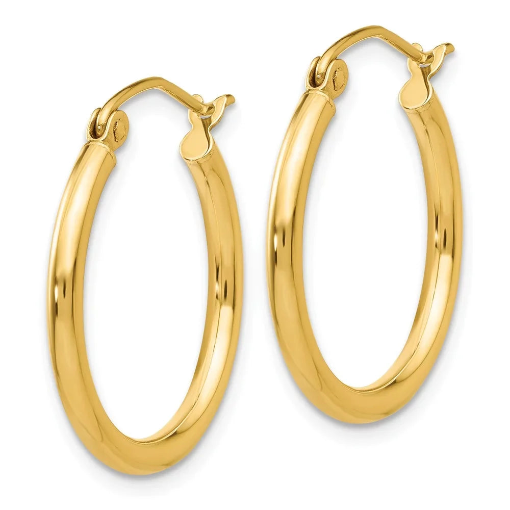 Real 14kt Yellow Gold Polished 2mm Tube Hoop Earrings; for Adults and Teens; for Women and Men