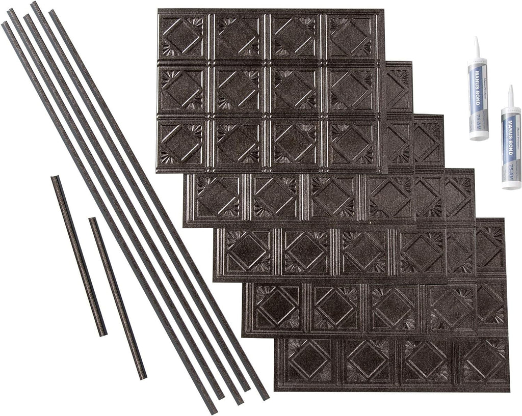Traditional Style/Pattern 4 Decorative Vinyl Backsplash 15 Sq Ft Kit In Smoked Pewter