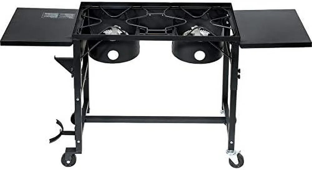 Outdoor Camping Propane Double Burner Stove 2 Folding Cook Cooking Station Stand Picnic  Grill 58,000 , Black