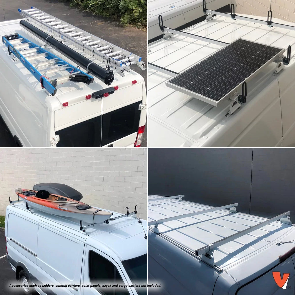 Vantech  Heavy Duty 3 Bar Commercial / Recreational Ladder Roof Rack Fits: Transit Medium Roof Cargo Van 2015-on