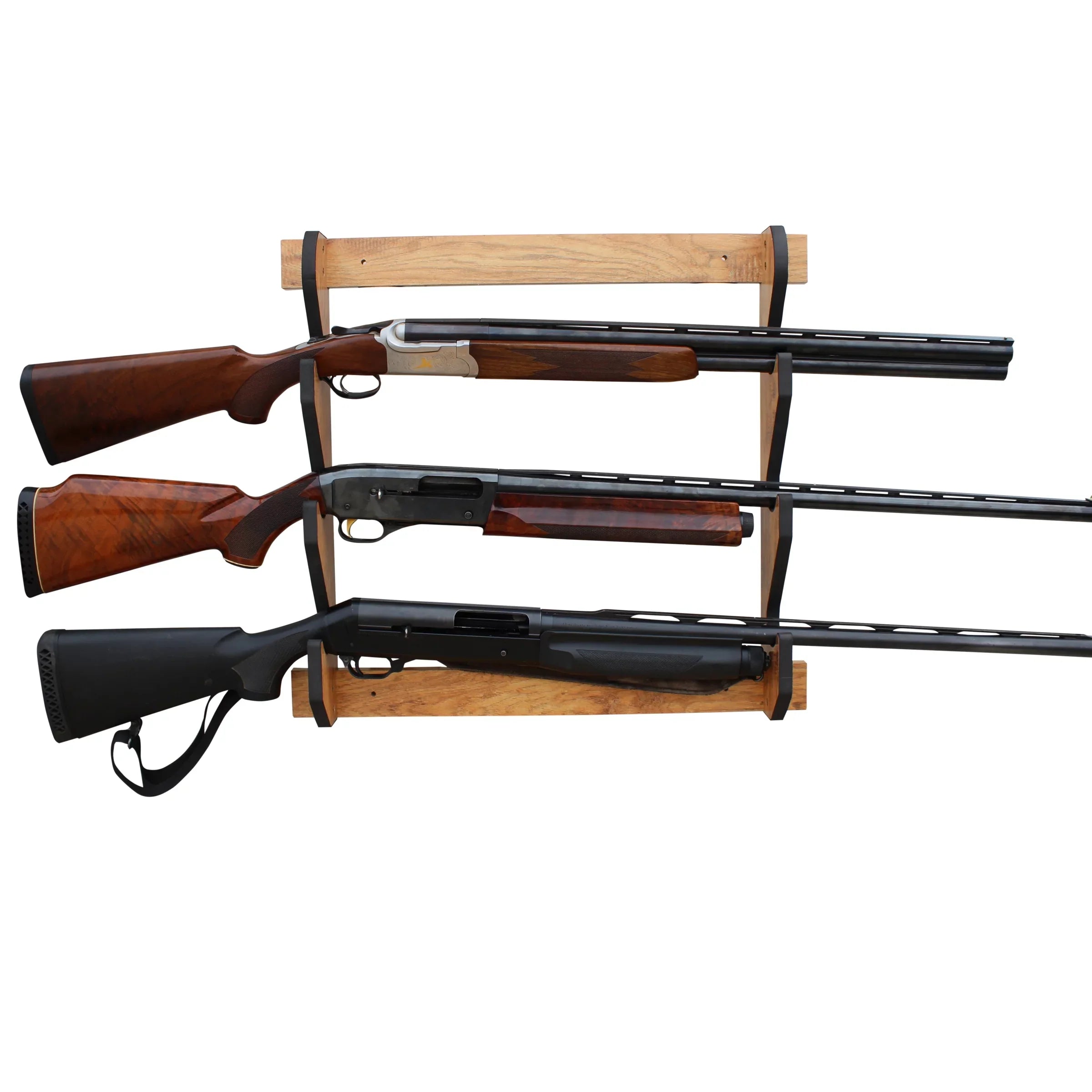 Rush Creek Creations Indoor 3 Rifle/Shotgun Wall Storage Display Rack American Cherry Finish - Convenient Easy Assembly