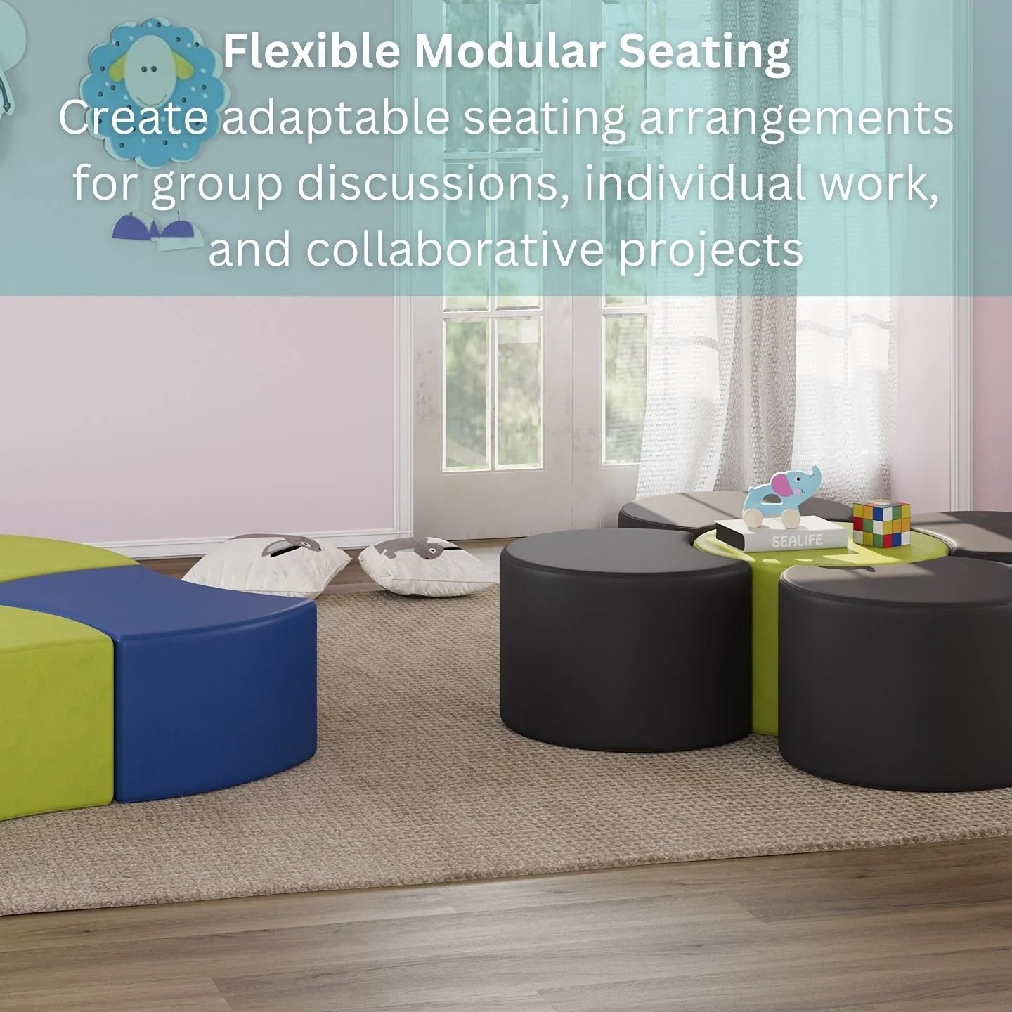Tot Mate Versa 12" Round Soft Seating, Flexible Classroom Furniture Modular Stools, Pistachio