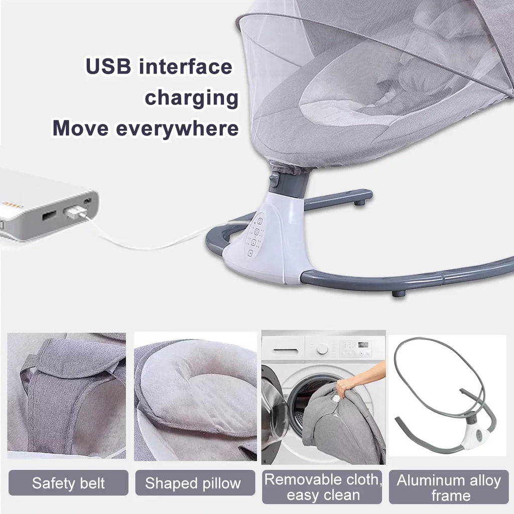 Electric Baby Swing Portable Swing Chair Infant Swing Seat with 4 Speeds and Remote Control, Gray
