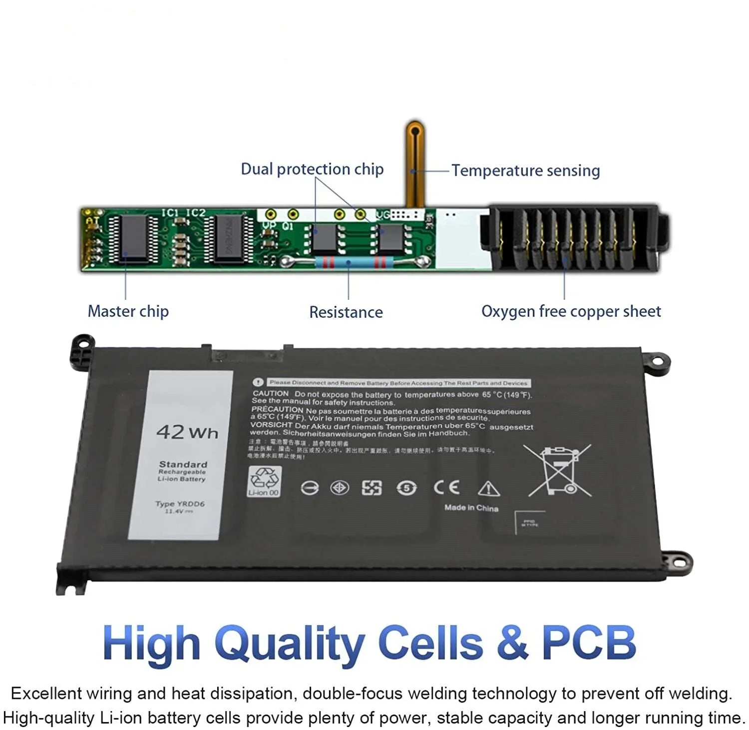 42Wh YRDD6 Battery For Dell Inspiron 7586 5482 5485 5491 5591 3310 2-in-1 5593