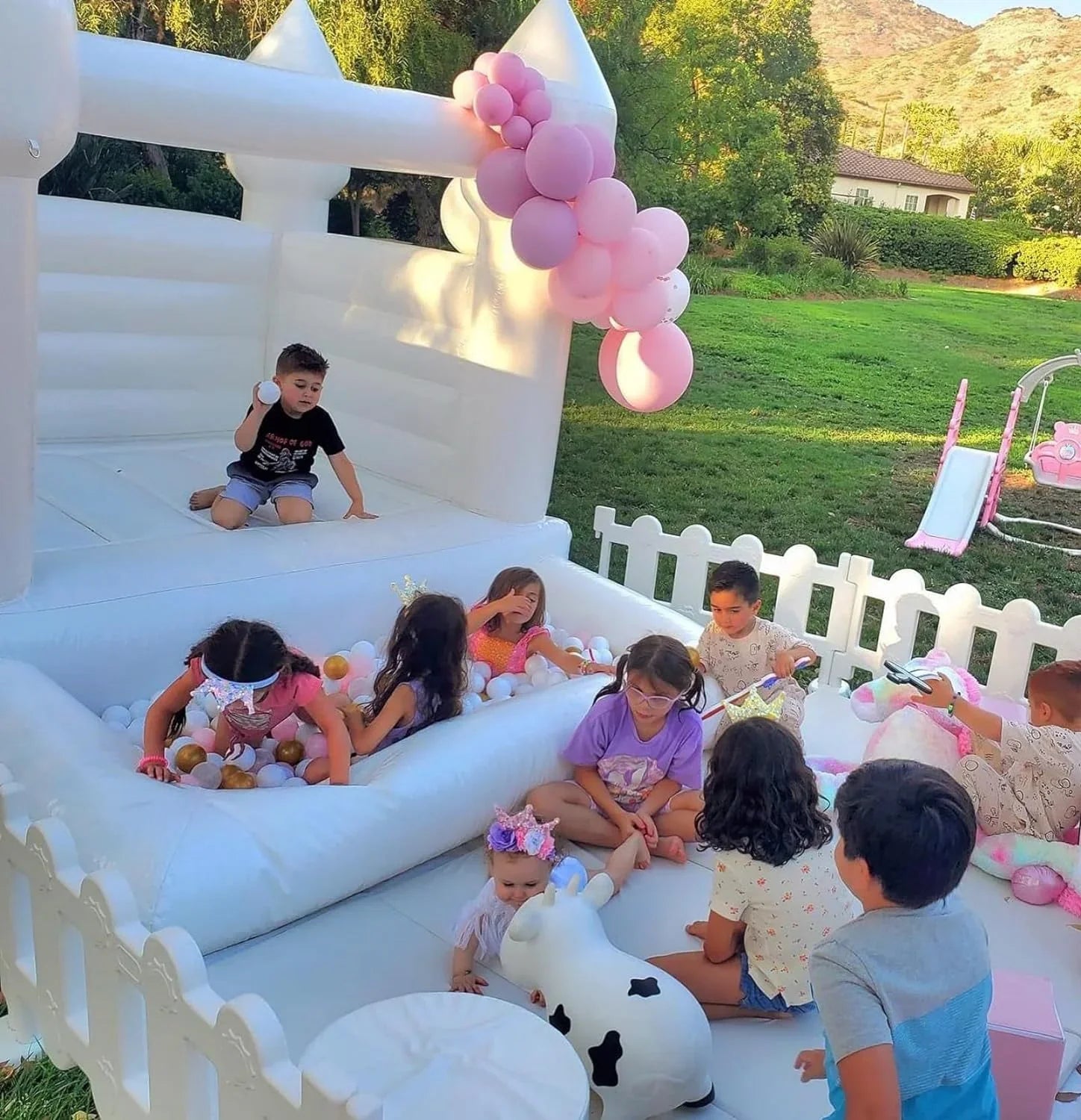 Connsann White Bounce House  Commericial Grade   Jump Castle with Blower & Ball Pit  for Kids Outdoor Indoor Party