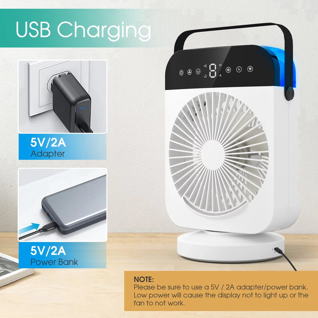 Portable Air Conditioner,Mini Personal Evaporative Air Cooler With 4 Speeds,Oscillation/Humidifier/Timing Function, Small Desktop Cooling Fan With Led Light For Room Office Camping