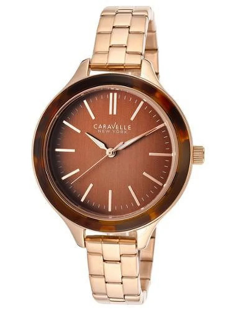 Caravelle Ny Women's Rose-Tone Steel Brown Dial Movement: Quartz