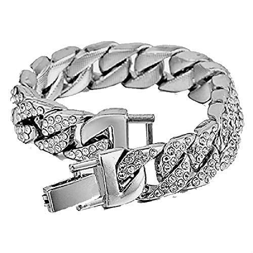 Charles Raymond Mens Big Rocks Bezel - Dial with Roman Numerals Fully Iced Out Watch w/Cuban Chain Bracelet & Ring - ST10327SET3PC (10,Silver)