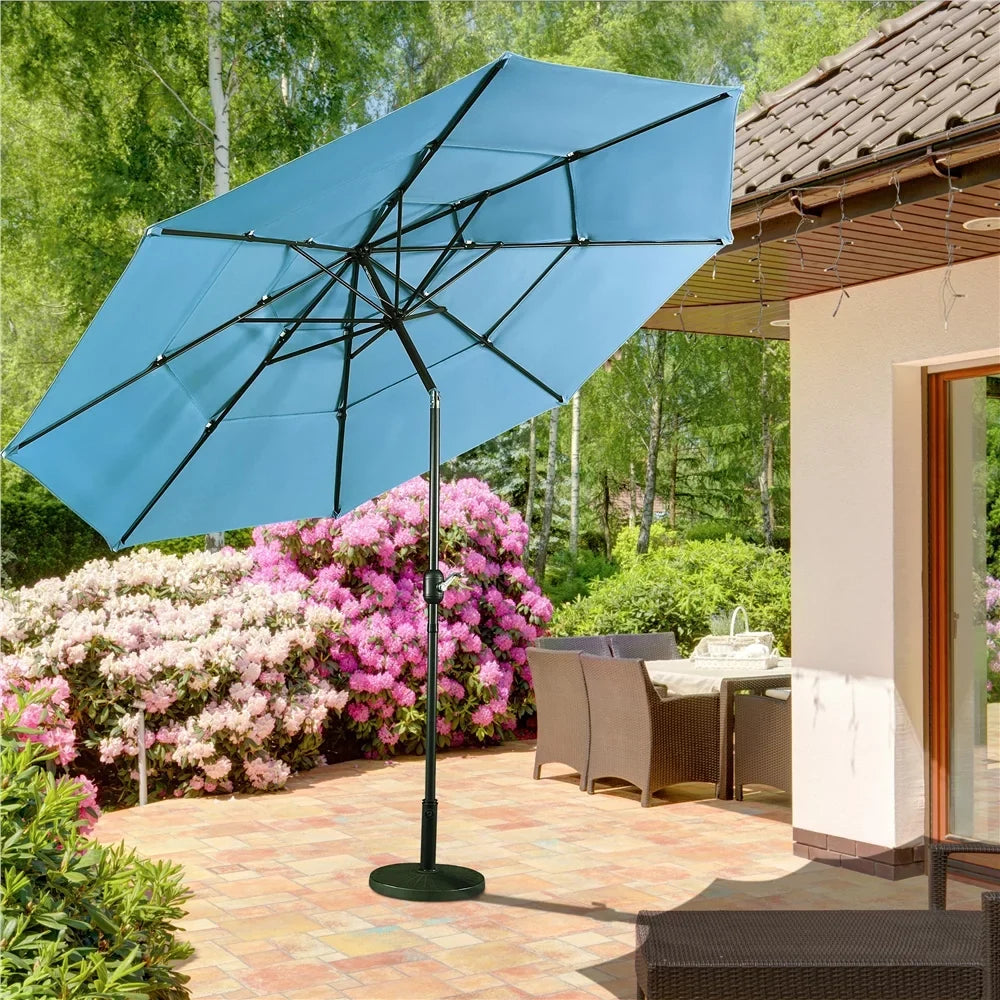 Yaheetech Outdoor 10ft Patio Umbrella with 8 Sturdy Ribs+ 26.5 lb 18'' Base Stand, Sky Blue
