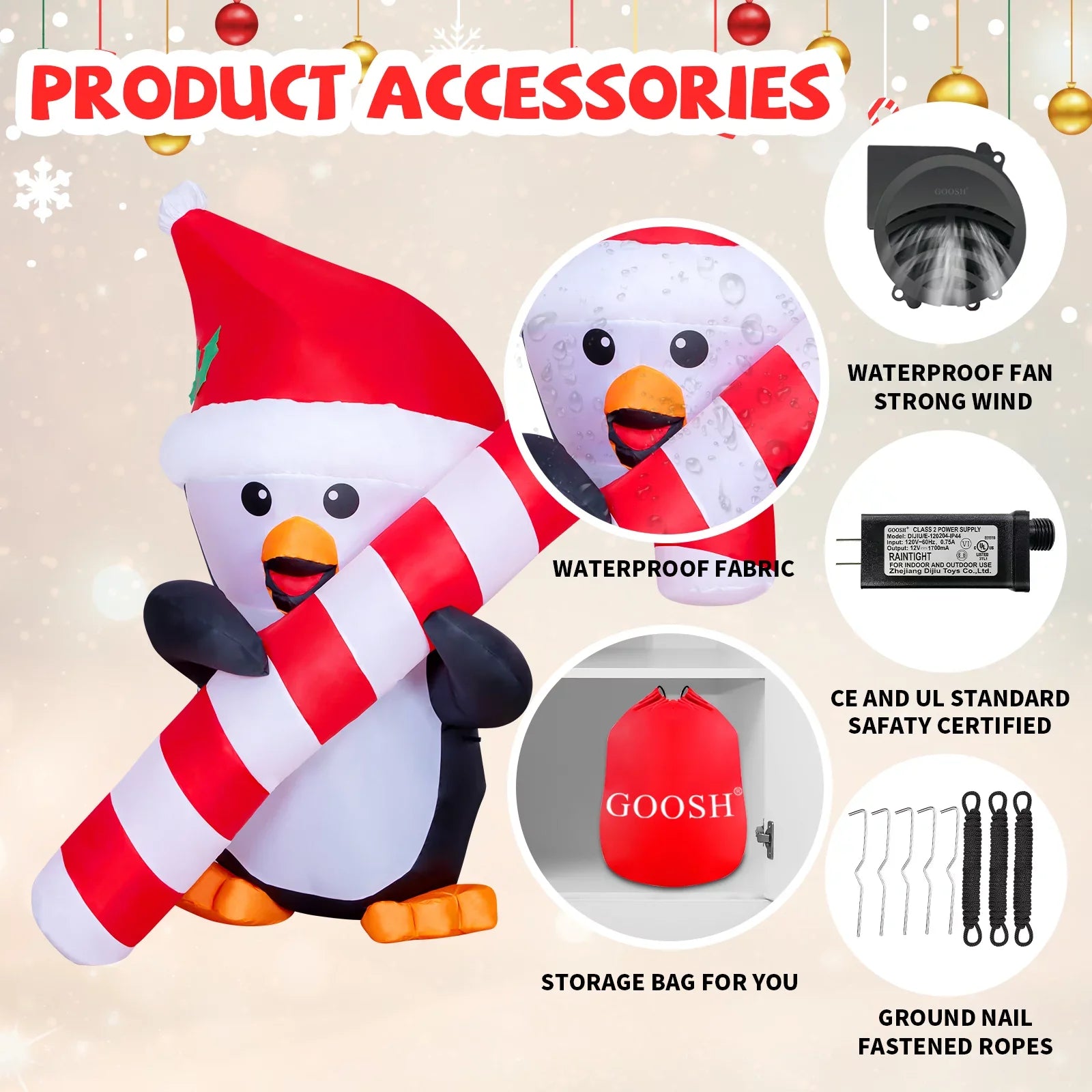 5ft Christmas Inflatables Outdoor Decorations, Blow Up Penguin with Candy Cane Inflatable Built-in LEDs for Christmas Indoor Outdoor Yard Lawn Garden Decorations