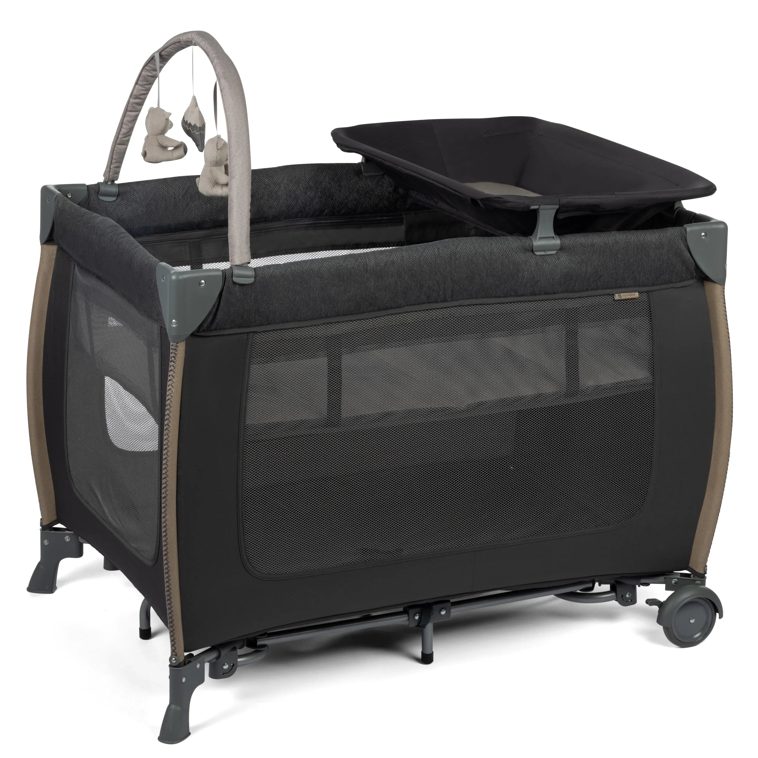 Monbebe Play Yard with Full Size Rocking Bassinet, Castle Point
