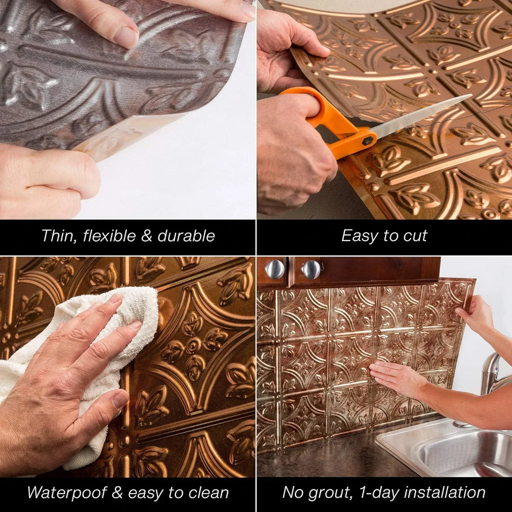 Traditional Style/Pattern 4 Decorative Vinyl Backsplash 15 Sq Ft Kit In Smoked Pewter