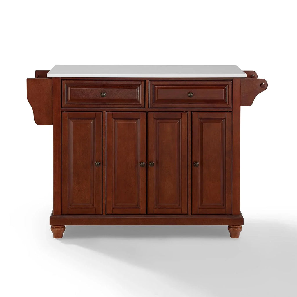 HomeStock Beachy Beauty Stone Top Full Size Kitchen Island/Cart Mahogany/White