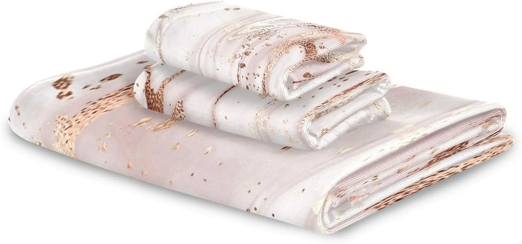 Rose Gold Abstract Marble Bath Towels Absorbent Bath Towels Set Soft & Comfortable Towel Set for Home Hotel Decor, 3 Piece