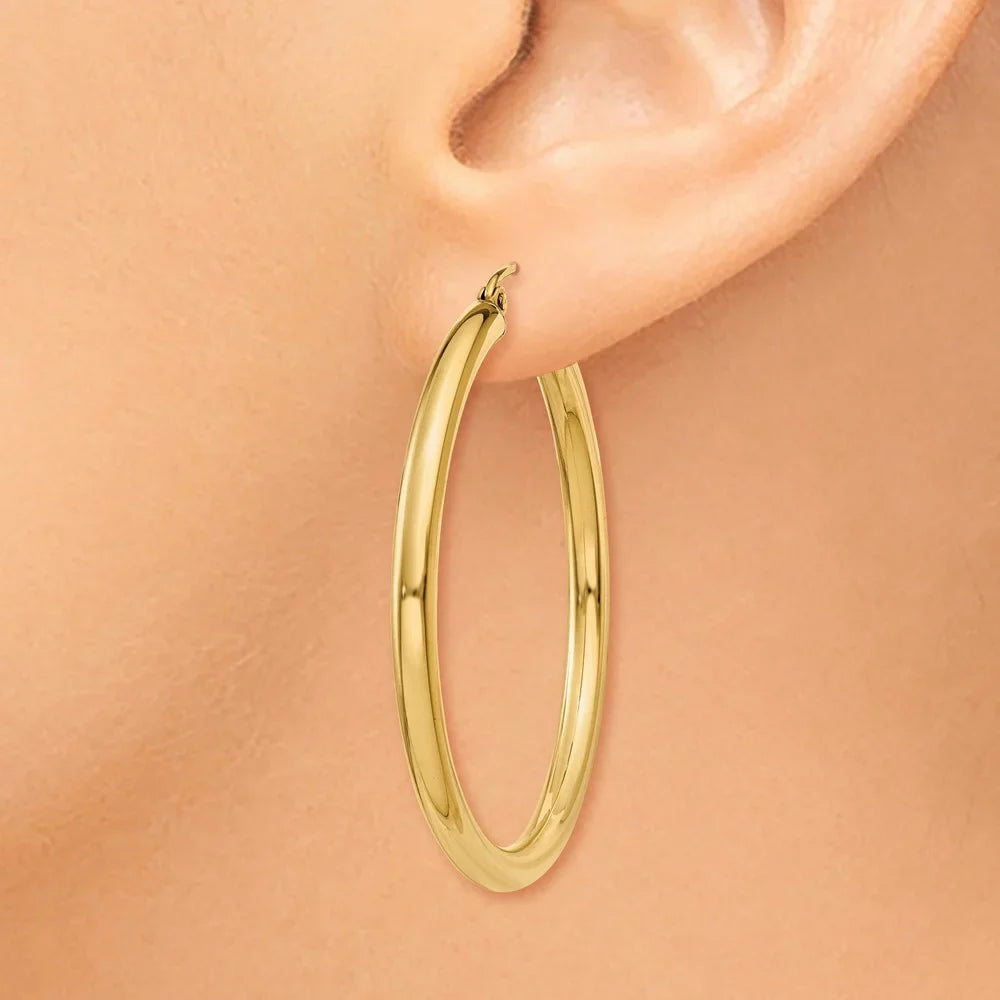 Real 14kt Yellow Gold Polished 3mm Lightweight Tube Hoop Earrings; for Adults and Teens; for Women and Men