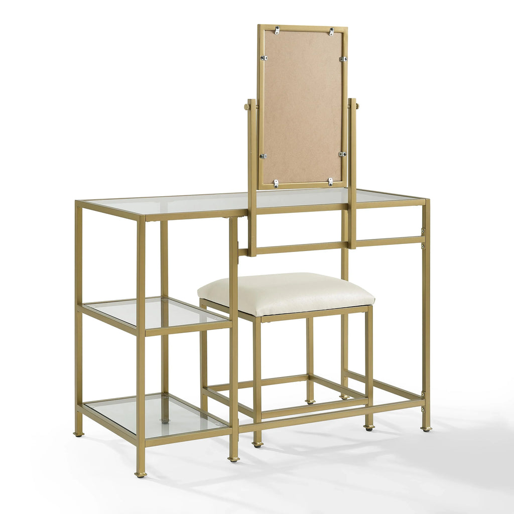 Crosley Furniture Aimee 3-Piece Makeup Vanity Desk Set with Stool and Storage Shelves
