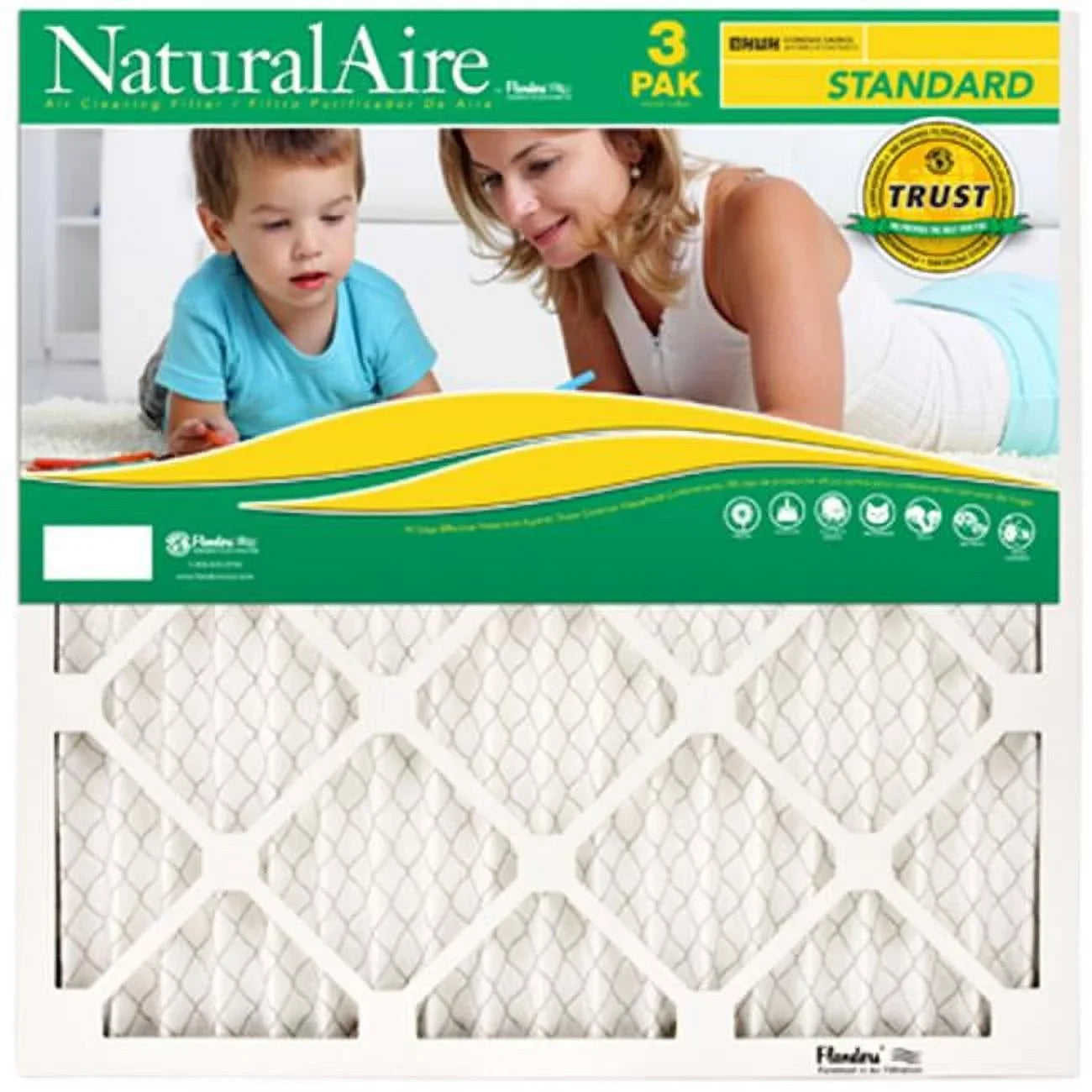 Flanders 87357.011625 24.9 x 15.9 in. Natural Standard Pleated Air Filter - 3 Pack- Pack Of 4