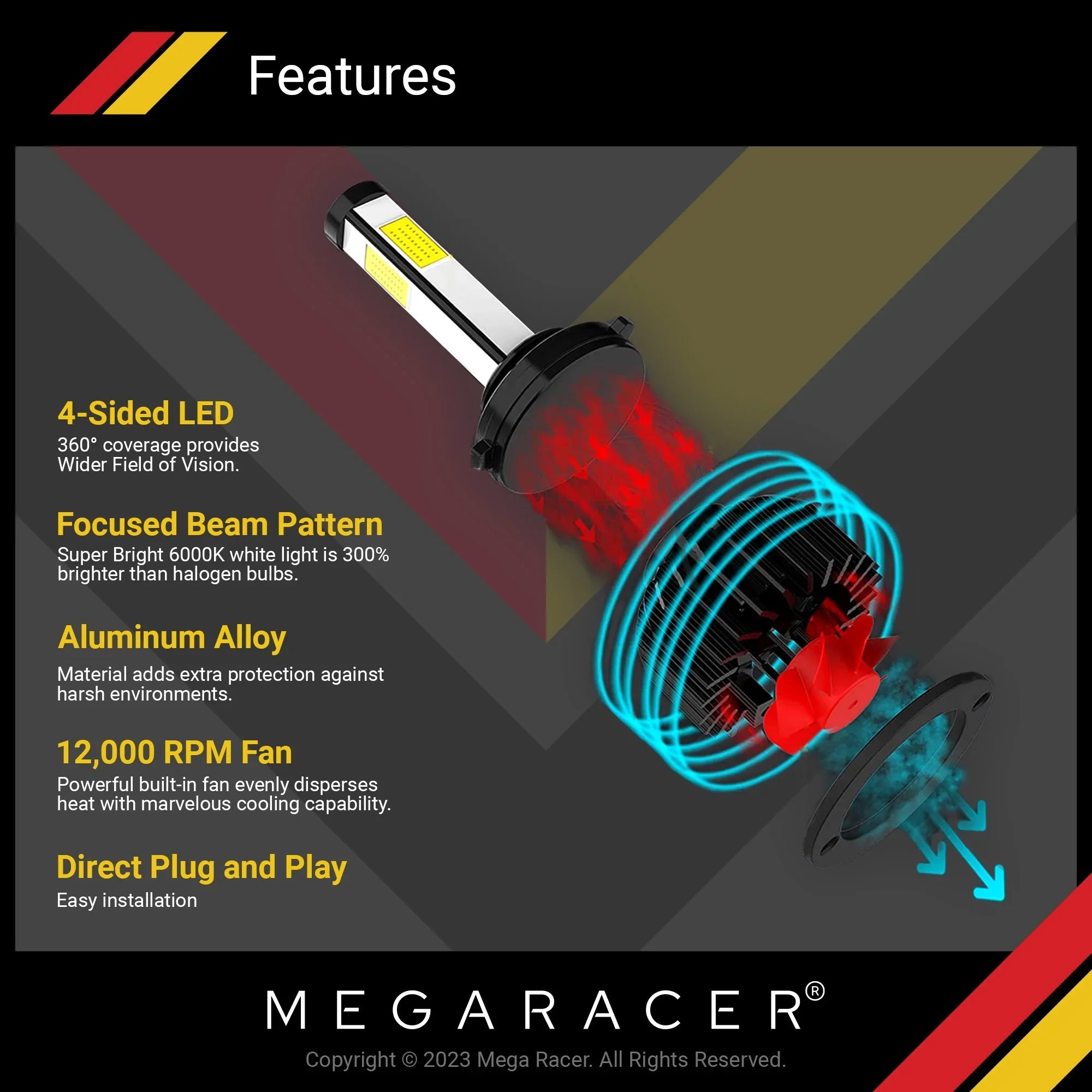 Mega Racer  428i xDrive Gran Coupe 4 Sided H11 H9 H8  Headlight Bulbs 6000K Diamond White 12V 60W 10000LM  428i xDrive Gran Coupe 2015 2016 15 16 Fog Light Automotive Replacement