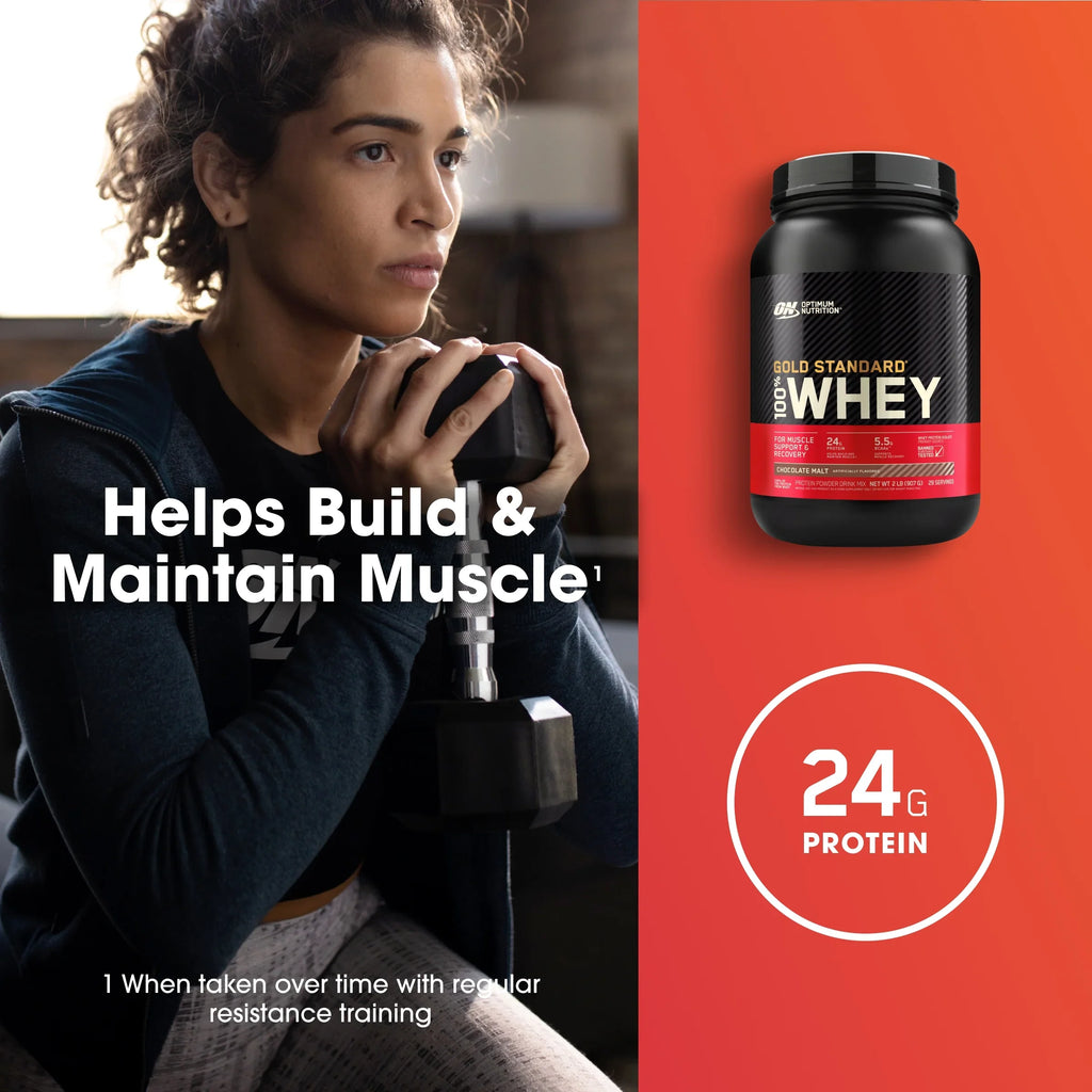 Optimum Nutrition, Gold Standard 100% Whey Protein Powder, 24 g Protein, Chocolate Malt, 2 lb, 29 Servings