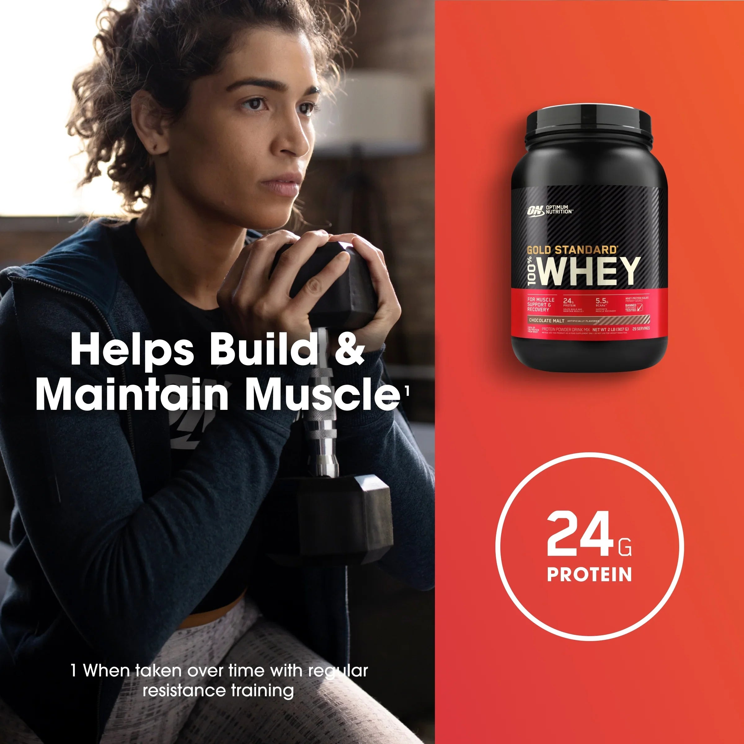 Optimum Nutrition, Gold Standard 100% Whey Protein Powder, 24 g Protein, Chocolate Malt, 2 lb, 29 Servings