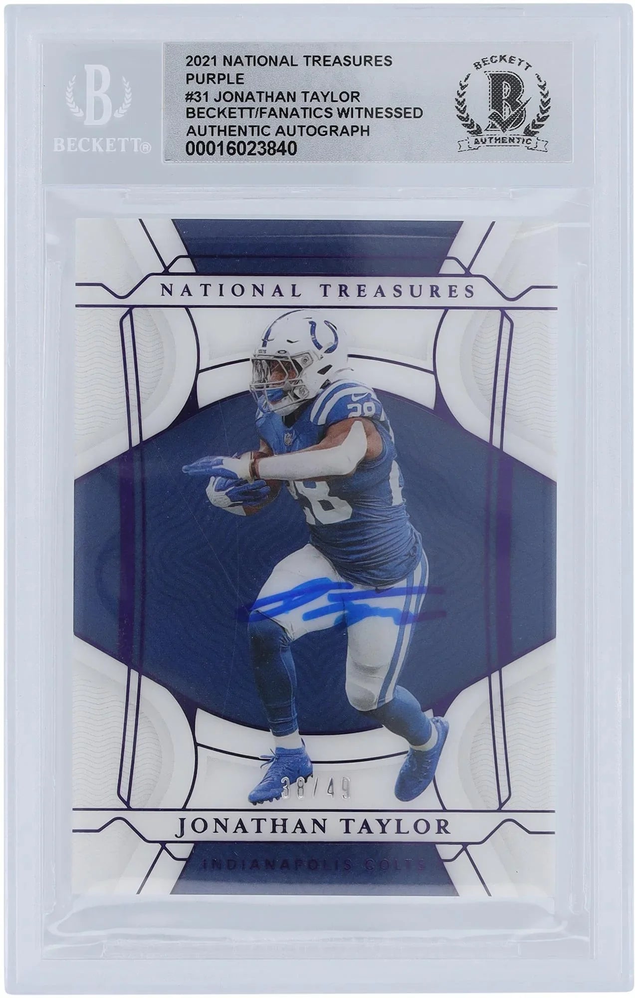 Jonathan Taylor Indianapolis Colts Autographed 2021 Panini National Treasures Purple #31 #/49 Beckett Fanatics Witnessed Authenticated 10 Card - Fanatics Authentic Certified