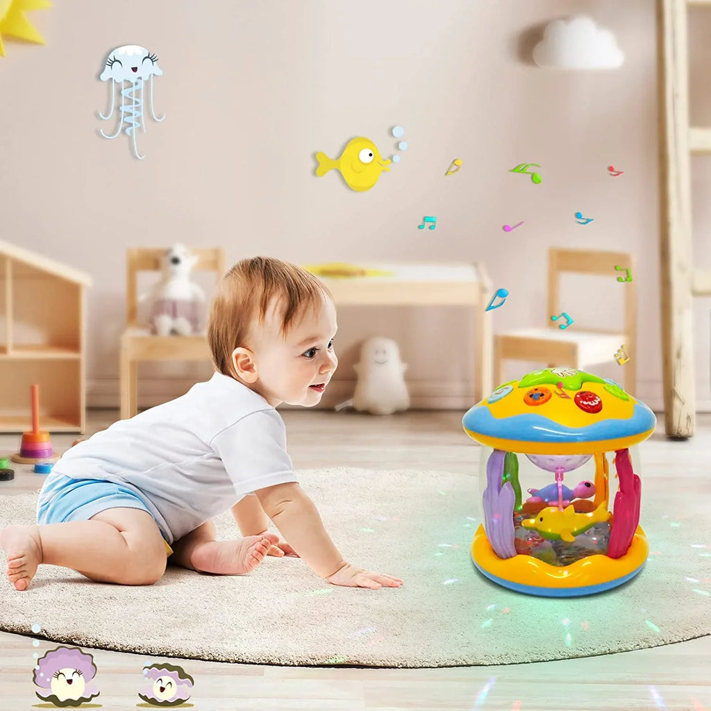 Baby Toys For 6-12 Months,4 in 1 Musical Projector Educational Learning Infant Toys,Ocean Rotating Light Up Toys for Toddlers