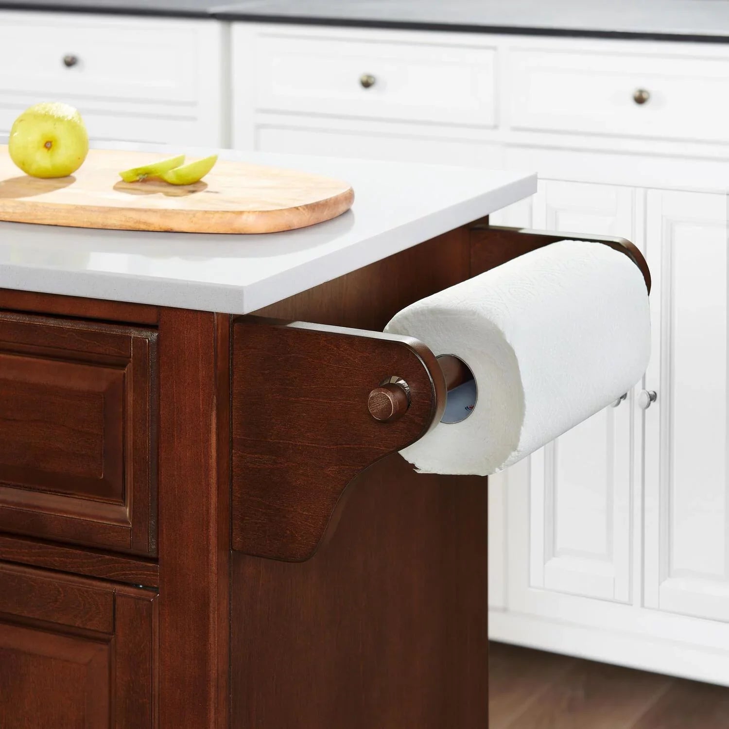 HomeStock Beachy Beauty Stone Top Full Size Kitchen Island/Cart Mahogany/White
